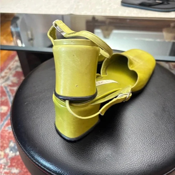 Pura Lopez Lime Yellow Leather Slingback Mules - Picture 10 of 16